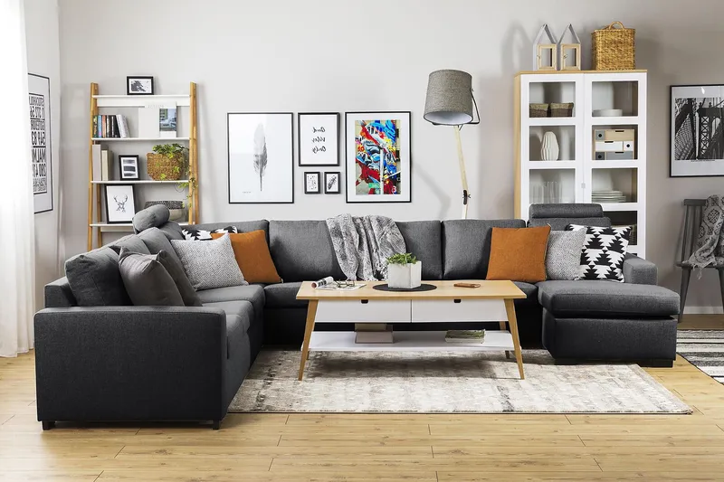 Crazy 7-sits Vändbar U-formad XX-Large Hörnsoffa med divan i Tyg - Mörkgrå - Möbler - Soffa - Hörnsoffa - Hörnsoffa med divan