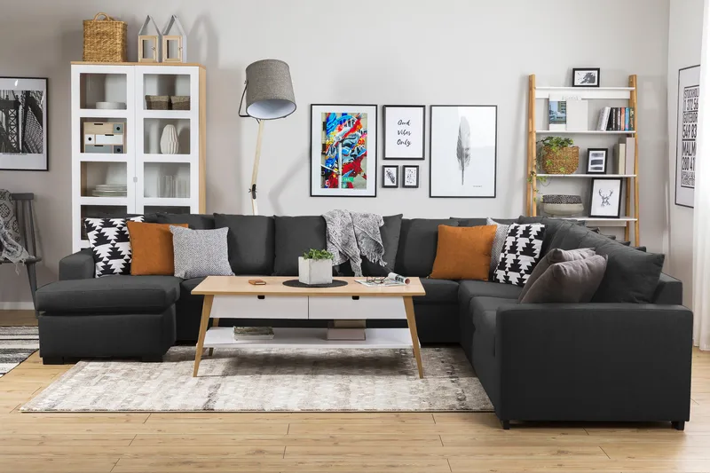 Crazy 7-sits Vänstervänd U-formad XX-Large Hörnsoffa med divan i Tyg - Antracit - Möbler - Soffa - Hörnsoffa - Hörnsoffa med divan