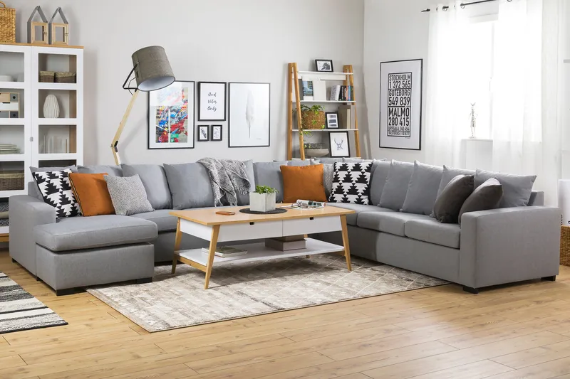 Crazy 7-sits Vänstervänd U-formad XX-Large Hörnsoffa med divan i Tyg - Grå - Möbler - Soffa - Hörnsoffa - Hörnsoffa med divan