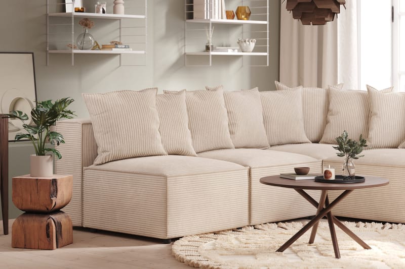 Cubo 5-sits L-formad Djup Modulhörnsoffa i Manchester - Beige - Möbler - Soffa - Hörnsoffa