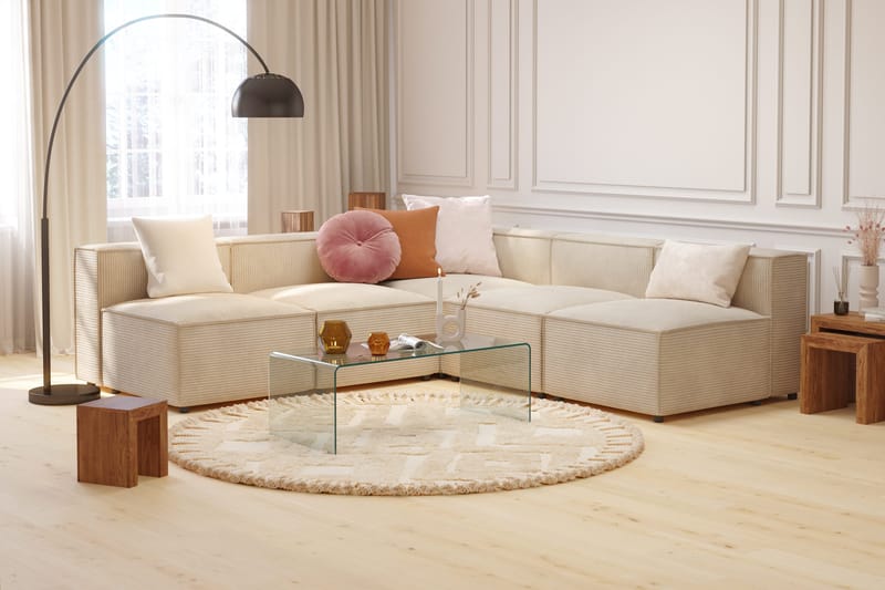 Cubo 5-sits L-formad Djup Modulhörnsoffa i Manchester - Beige - Möbler - Soffa - Hörnsoffa