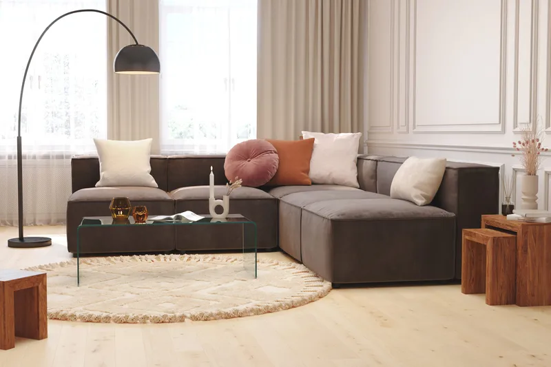 Cubo 5-sits L-formad Djup Modulhörnsoffa i Sammet - Mörkgrå - Möbler - Soffa - Hörnsoffa