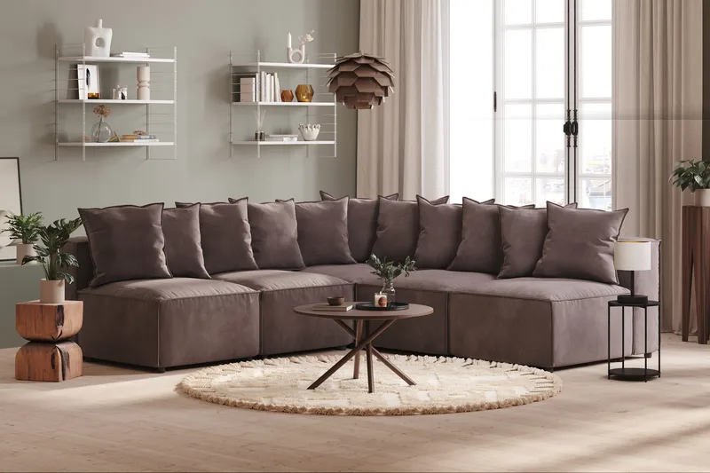 Cubo 5-sits L-formad Djup Modulhörnsoffa i Sammet - Mörkgrå - Möbler - Soffa - Hörnsoffa