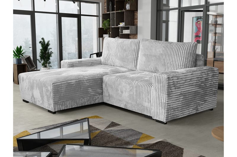 Denegal 3-sits Vänstervänd Bäddsoffa 130x190 cm med Förvaring i Sammet - Grå - Möbler - Soffa - Bäddsoffa - Bäddsoffa divan