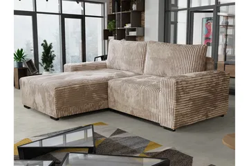 Denegal 3-sits Vänstervänd Divansoffa 237 cm med Förvaring i Sammet - Beige - Möbler - Soffa - Divansoffor & schäslongsoffa - 3 sits soffa med divan