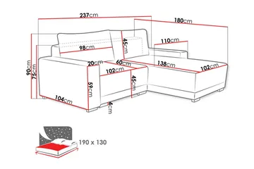 Denegal 3-sits Vänstervänd Divansoffa 237 cm med Förvaring i Sammet - Beige - Möbler - Soffa - Divansoffor & schäslongsoffa - 3 sits soffa med divan
