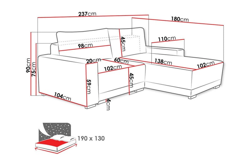 Denegal 3-sits Vänstervänd Divansoffa 237 cm med Förvaring i Sammet - Gräddvit - Möbler - Soffa - Divansoffor & schäslongsoffa - 3 sits soffa med divan