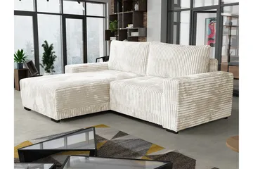 Denegal 3-sits Vänstervänd Divansoffa 237 cm med Förvaring i Sammet - Gräddvit - Möbler - Soffa - Divansoffor & schäslongsoffa - 3 sits soffa med divan