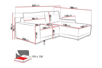 Denegal 3-sits Vänstervänd Divansoffa 237 cm med Förvaring i Sammet - Grå - Möbler - Soffa - Divansoffor & schäslongsoffa - 3 sits soffa med divan