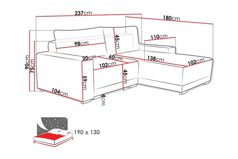 Denegal 3-sits Vänstervänd Divansoffa 237 cm med Förvaring i Sammet - Grå - Möbler - Soffa - Divansoffor & schäslongsoffa - 3 sits soffa med divan