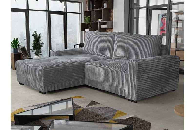 Denegal 3-sits Vänstervänd Divansoffa 237 cm med Förvaring i Sammet - Grå - Möbler - Soffa - Divansoffor & schäslongsoffa - 3 sits soffa med divan