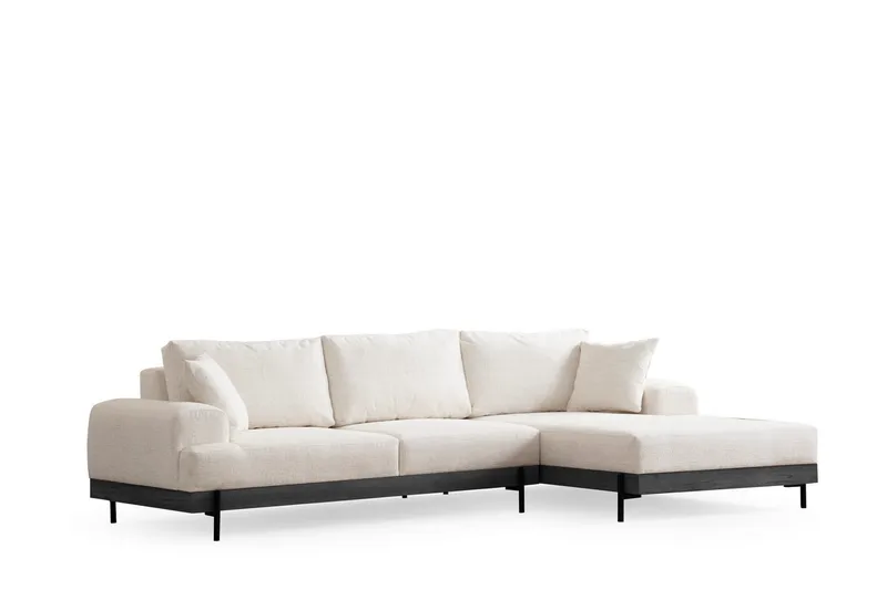 Eti 4-sits Högervänd L-formad Hörnsoffa med Divan 98 cm i Chenille - Vit - Möbler - Soffa - Divansoffor & schäslongsoffa - 4 sits soffa med divan