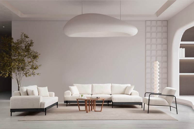 Eti 4-sits Högervänd L-formad Hörnsoffa med Divan 98 cm i Chenille - Vit - Möbler - Soffa - Divansoffor & schäslongsoffa - 4 sits soffa med divan