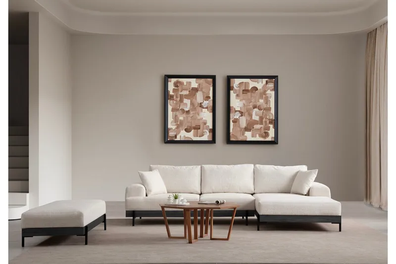 Eti 4-sits Högervänd L-formad Hörnsoffa med Divan 98 cm i Chenille - Vit - Möbler - Soffa - Divansoffor & schäslongsoffa - 4 sits soffa med divan