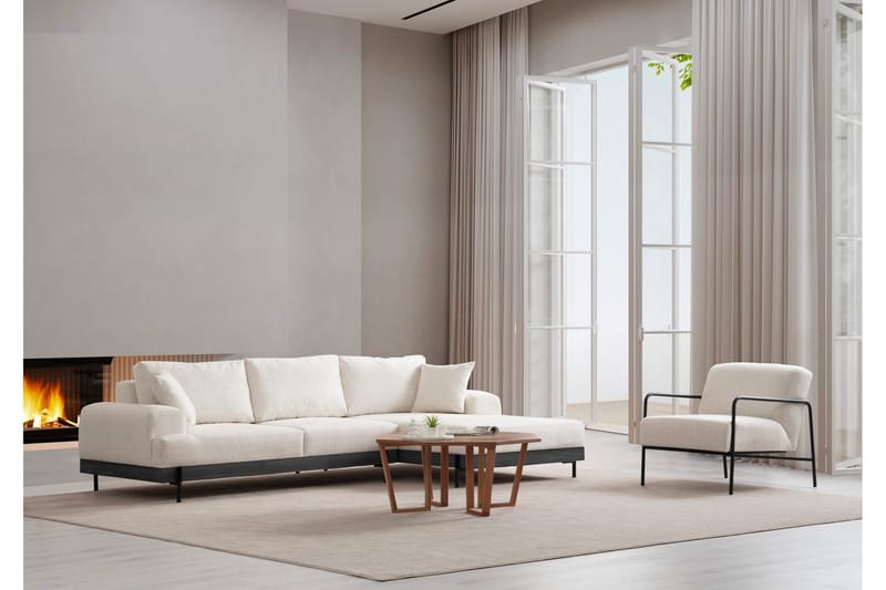 Eti 4-sits Högervänd L-formad Hörnsoffa med Divan 98 cm i Chenille - Vit - Möbler - Soffa - Divansoffor & schäslongsoffa - 4 sits soffa med divan