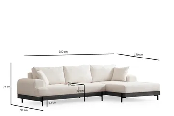 Eti 4-sits Högervänd L-formad Hörnsoffa med Divan 98 cm i Chenille - Vit - Möbler - Soffa - Divansoffor & schäslongsoffa - 4 sits soffa med divan