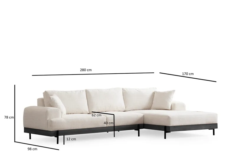 Eti 4-sits Högervänd L-formad Hörnsoffa med Divan 98 cm i Chenille - Vit - Möbler - Soffa - Divansoffor & schäslongsoffa - 4 sits soffa med divan