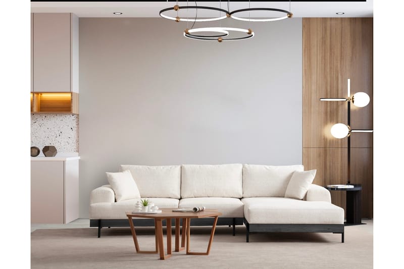 Eti 4-sits Högervänd L-formad Hörnsoffa med Divan 98 cm i Chenille - Vit - Möbler - Soffa - Divansoffor & schäslongsoffa - 4 sits soffa med divan