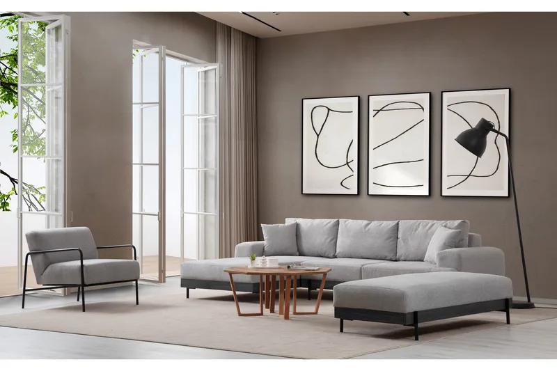 Eti Hörnsoffa 3-sits - Grå - Möbler - Soffa - Divansoffor & schäslongsoffa - 4 sits soffa med divan