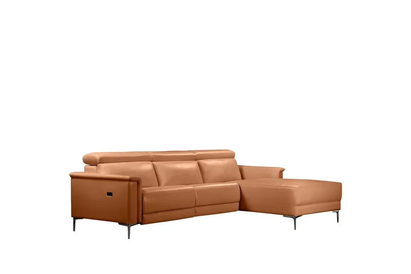 Hörnsoffa 3-sits Lund Cognac, PU, Höger elektrisk vilstol, Cognac, PU, Höger elektrisk vilstol
