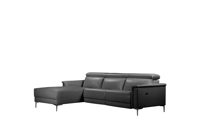 Hörnsoffa 3-sits Lund Grå, Läder/PU, Vänster Elektrisk Fåtölj, Grå, Läder/PU, Vänster Elektrisk Fåtölj