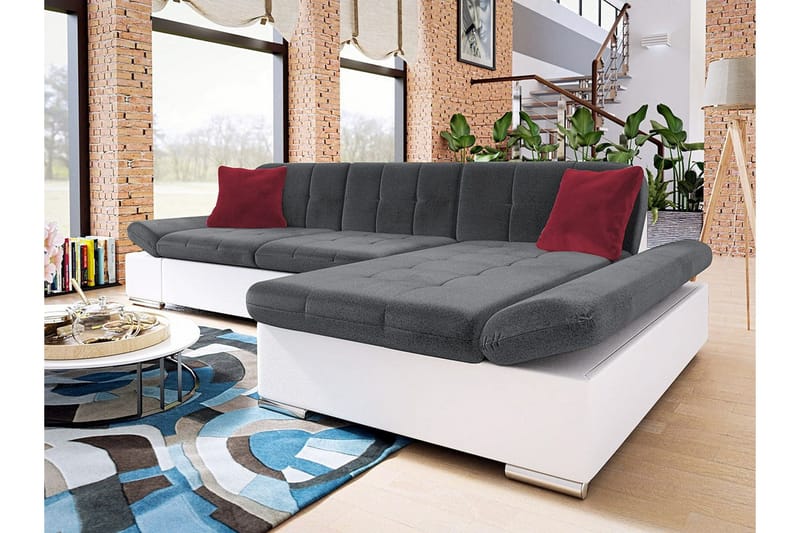 Kintore 3-sits Hörnsoffa Dark Grey/White - Möbler - Soffa - Divansoffor & schäslongsoffa - 3 sits soffa med divan