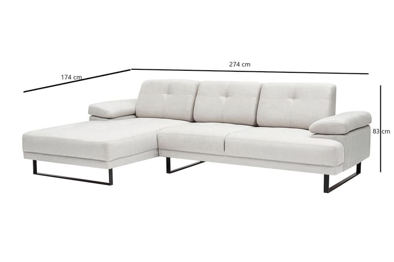 Kitimat 3-sits Vänstervänd L-formad Divansoffa 274 cm i Tyg - Ljusgrå - Möbler - Soffa - Divansoffor & schäslongsoffa - 3 sits soffa med divan