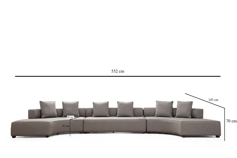 Lasalle 6-sits Svängd Soffa i Tyg - Grå - Möbler - Soffa
