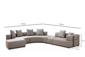 Lasalle 6-sits Svängd Soffa med Divan och Schäslong i Tyg med Träben - Grå - Möbler - Soffa