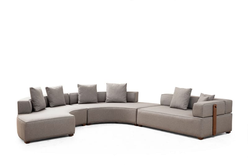 Lasalle 6-sits Svängd Soffa med Divan och Schäslong i Tyg med Träben - Grå - Möbler - Soffa