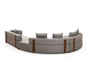 Lasalle 6-sits Svängd Soffa med Divan och Schäslong i Tyg med Träben - Grå - Möbler - Soffa