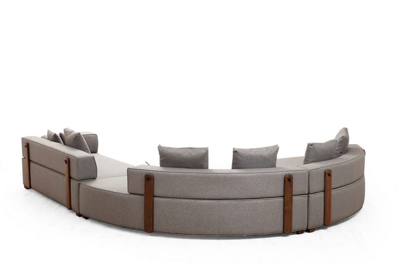 Lasalle 6-sits Svängd Soffa med Divan och Schäslong i Tyg med Träben - Grå - Möbler - Soffa