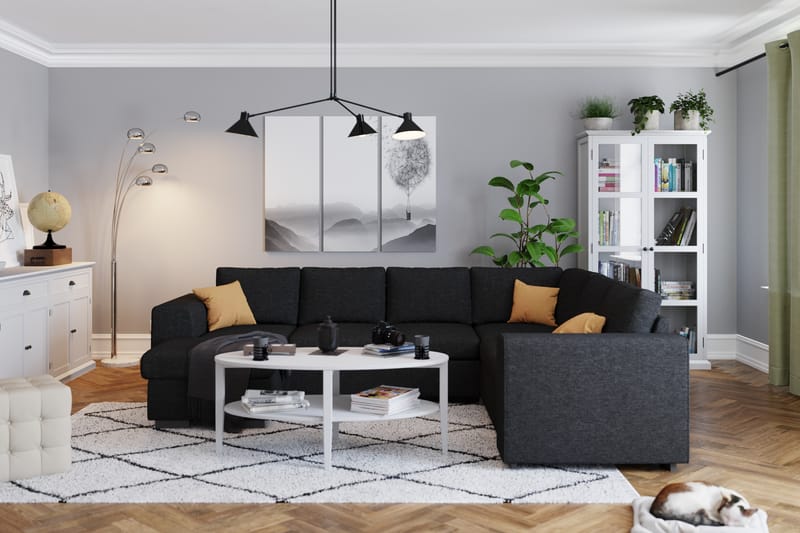 Link 5-sits Vändbar U-formad Hörnsoffa med divan i Tyg - Svart - Möbler - Soffa - Hörnsoffa - Hörnsoffa med divan