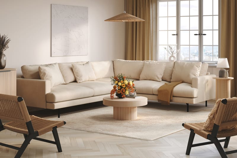 Menard 6-sits Högervänd L-formad Hörnsoffa i Manchester - Beige - Möbler - Soffa - Hörnsoffa