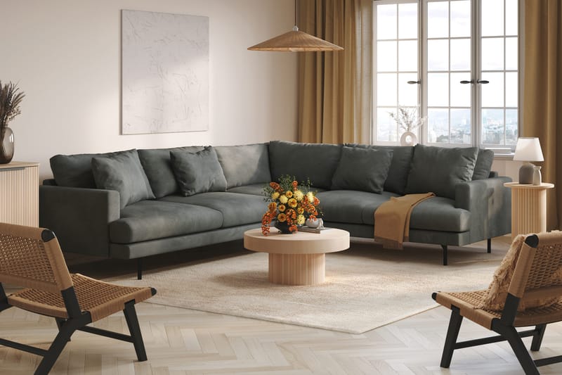 Menard 6-sits Högervänd L-formad Hörnsoffa i Manchester - Grå - Möbler - Soffa - Hörnsoffa