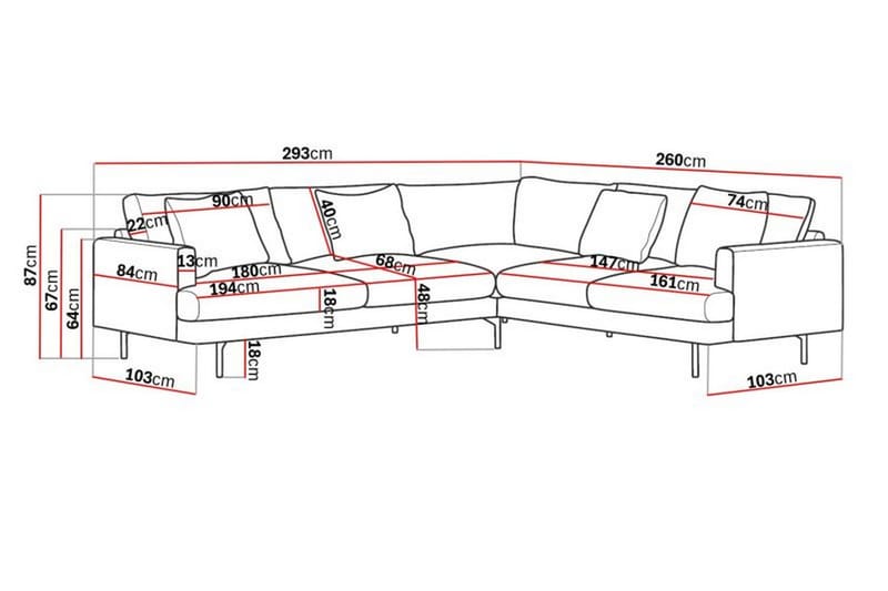 Menard 6-sits Högervänd L-formad Hörnsoffa i Manchester - Grå - Möbler - Soffa - Hörnsoffa