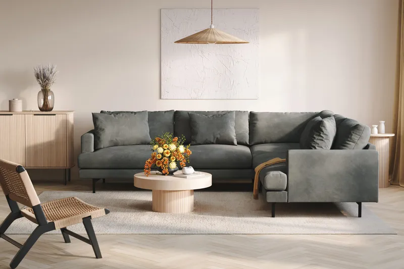 Menard 6-sits Högervänd L-formad Hörnsoffa i Manchester - Grå - Möbler - Soffa - Hörnsoffa