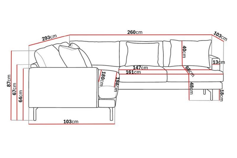 Menard 6-sits Högervänd L-formad Hörnsoffa i Manchester - Grå - Möbler - Soffa - Hörnsoffa