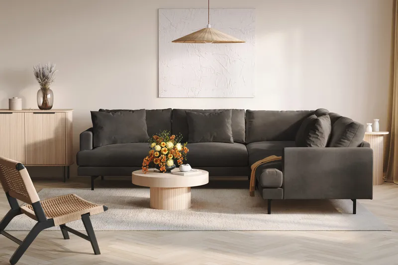 Menard 6-sits Högervänd L-formad Hörnsoffa i Manchester - Mörkgrå - Möbler - Soffa - Hörnsoffa