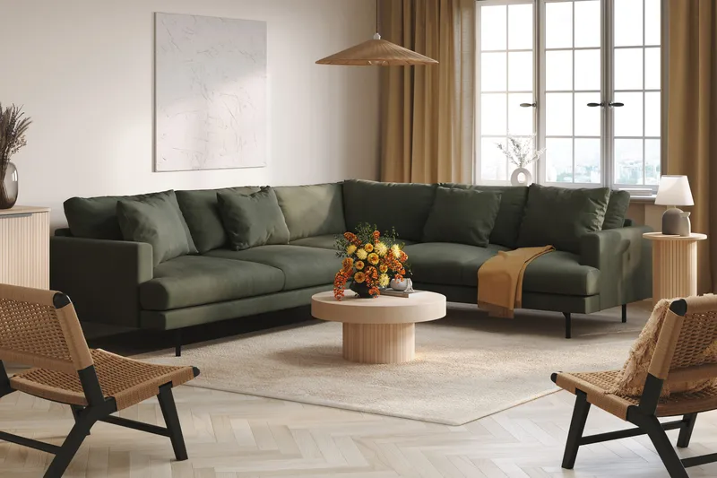 Menard 6-sits Högervänd L-formad Hörnsoffa i Manchester - Mörkgrön - Möbler - Soffa - Hörnsoffa