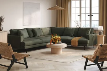 Menard 6-sits Högervänd L-formad Hörnsoffa i Manchester - Mörkgrön - Möbler - Soffa - Hörnsoffa
