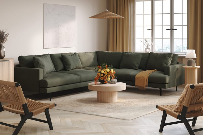 Menard 6-sits Högervänd L-formad Hörnsoffa i Manchester - Mörkgrön - Möbler - Soffa - Hörnsoffa