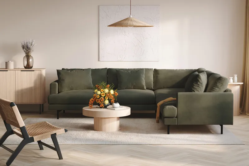 Menard 6-sits Högervänd L-formad Hörnsoffa i Manchester - Mörkgrön - Möbler - Soffa - Hörnsoffa