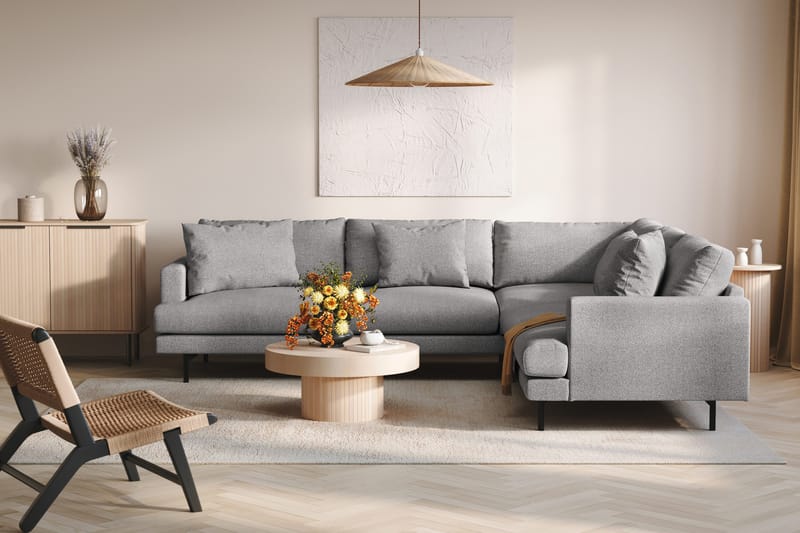 Menard 6-sits Högervänd L-formad Hörnsoffa i Tyg - Grå - Möbler - Soffa - Hörnsoffa