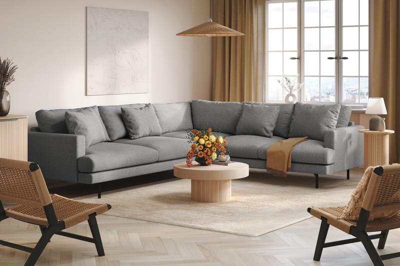 Menard 6-sits Högervänd L-formad Hörnsoffa i Tyg - Grå - Möbler - Soffa - Hörnsoffa