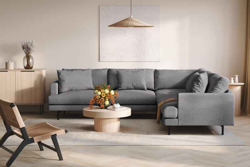 Menard 6-sits Högervänd L-formad Hörnsoffa i Tyg - Mörkgrå - Möbler - Soffa - Hörnsoffa