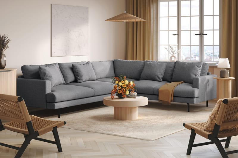 Menard 6-sits Högervänd L-formad Hörnsoffa i Tyg - Mörkgrå - Möbler - Soffa - Hörnsoffa