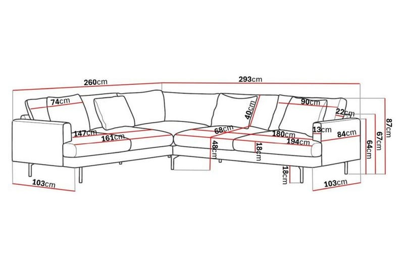 Menard 6-sits Vänstervänd L-formad Hörnsoffa i Manchester - Grå - Möbler - Soffa - Hörnsoffa