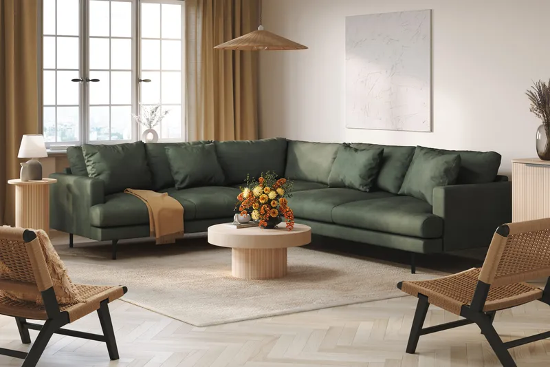 Menard 6-sits Vänstervänd L-formad Hörnsoffa i Manchester - Grön - Möbler - Soffa - Hörnsoffa