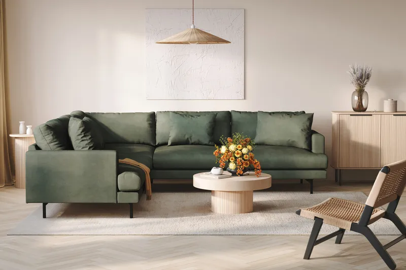 Menard 6-sits Vänstervänd L-formad Hörnsoffa i Manchester - Grön - Möbler - Soffa - Hörnsoffa